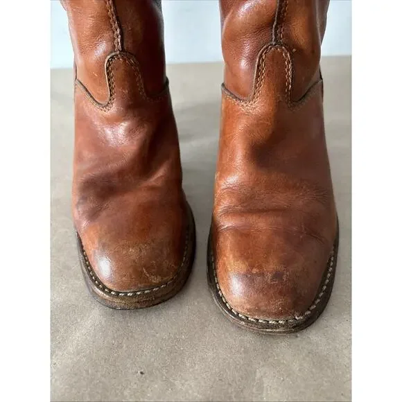 Vtg 1970s Bort Carleton Leather Campus Boots Whiskey Tan Sz 7.5 Made In USA